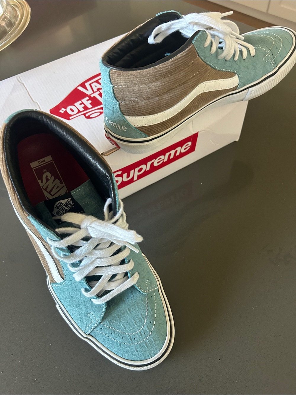 Vans  SUPREME Sk8-Hi Aqua and Brown High-Top Sneakers